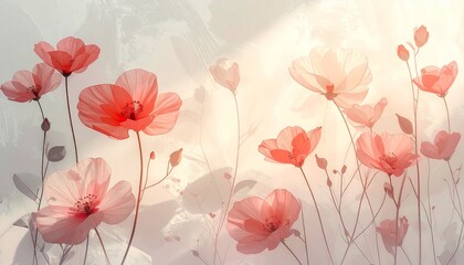 Delicate natural creating minimalist wallpaper abstract airy Valentines ambiance outlines, floral Day romantic
