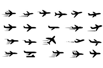 Fototapeta premium set of Airplane Icons in Various Styles: Motion Effects, Flight, Travel, Aviation, Aircraft, Jet, Transportation, Outline, Flat, Modern.