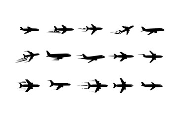 set of Airplane Icons in Various Styles: Motion Effects, Flight, Travel, Aviation, Aircraft, Jet, Transportation, Outline, Flat, Modern.