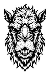 Obraz premium Fierce Wild Boar Head Illustration: A striking black and white woodcut-style graphic, depicting an aggressive beast with detailed fur and an intense gaze, perfect for rustic, vintage, or edgy desi