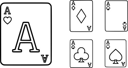 Set of playing card ace outline vector icons
