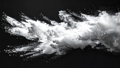 Abstract explosion of white powder on black background
