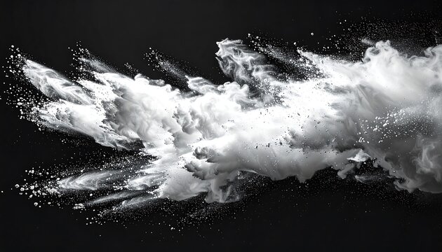 Abstract explosion of white powder on black background