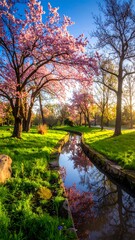 Spring blossoms along a canal