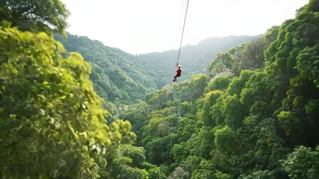 Enjoying a zipline adventure above a beautiful, lush green forest, a thrilling experience.