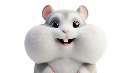 Cute hamster with full cheeks and buck teeth against a white background.