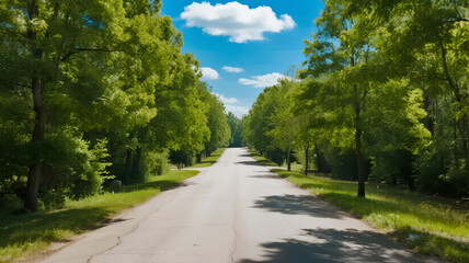 Fototapeta premium Summer Tree-lined Highway, Green and Natural Scenery Background