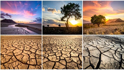 A collage of landscapes, showcasing the beauty and aridity of a dry region