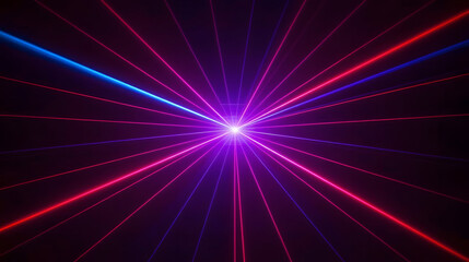 Laser light Abstract: Vivid laser beams of red, blue, and purple converge at a central point, creating a dynamic display of light and energy, symbolizing innovation and technological advancement.