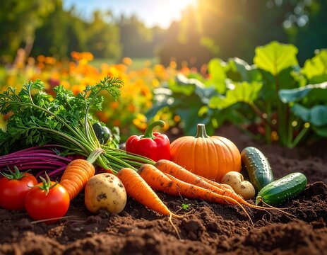 Harvested garden bounty of fresh produce - Powered by Adobe