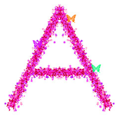 Floral Letter A with Butterflies – Pink Bloom Alphabet (Transparent Background)