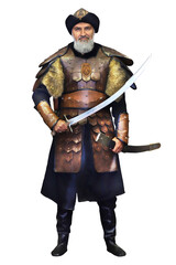 First Ottoman soldier uniforms and weapons. 
Isolated on white background.