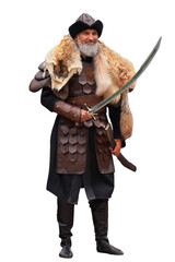 First Ottoman soldier uniforms and weapons. 
Isolated on white background.