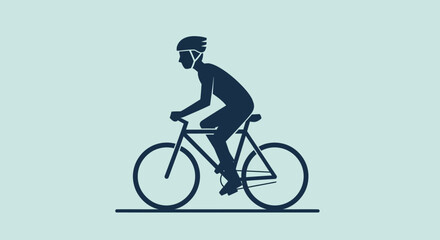 Dynamic graphic illustration of a cyclist in motion, embodying an active lifestyle and promoting eco-friendly urban mobility with a clean, modern design