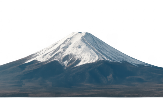 Mount fuji volcano with snow on transparent background