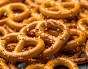 Fototapeta premium Close-up of many salted pretzels