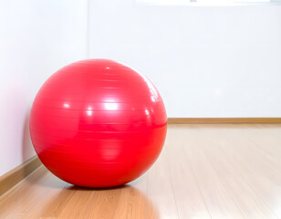 Vibrant Red Exercise Ball in Modern Minimalist Room Interior