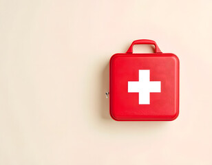 Red First Aid Kit on Cream Background for Emergency Preparedness