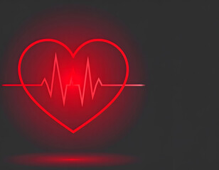 Vibrant Heartbeat Design with Red Heart and Pulse Line on Dark Background