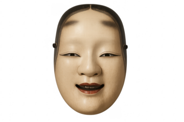Traditional japanese noh ko-omote mask with smiling expression