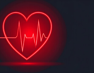 Red Neon Heartbeat Line on Dark Background for Health Concept