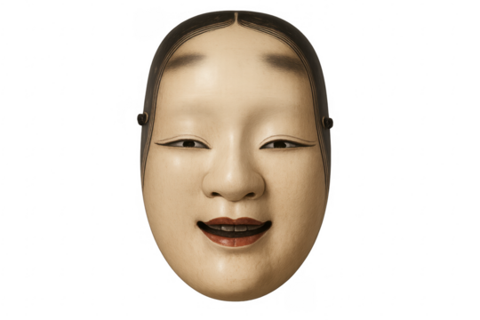 Traditional japanese noh ko-omote mask with smiling expression
