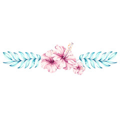 Vibrant summer floral arrangement showcasing pink hibiscus flowers and lush green leaves perfect for tropical getaway decorations or vibrant celebration ideas