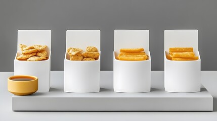 Crispy Snacks Variety in White Boxes with Dip