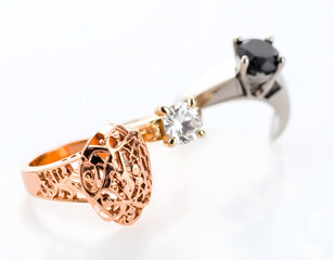 Elegant Gold and Silver Rings with Black and White Gemstones