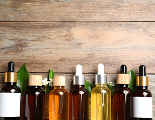 Assorted Essential Oils in Glass Bottles with Natural Elements