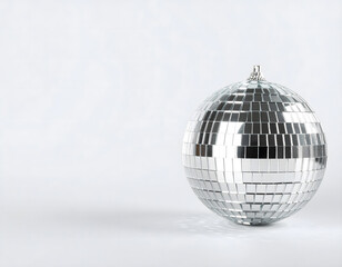 Sparkling Silver Disco Ball on Plain Background for Party Themes