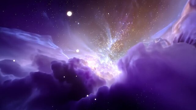 A vast and vibrant nebula fills the expanse of cosmic space, dotted with countless sparkling stars.