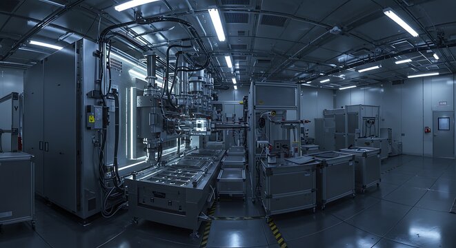Modern Manufacturing Facility Interior Industrial Machinery, Precision Production Environment