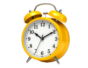 Retro yellow alarm clock isolated on transparent background.