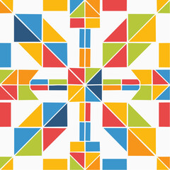 Obraz premium Colorful geometric abstract pattern composed of various shapes, arranged symmetrically.