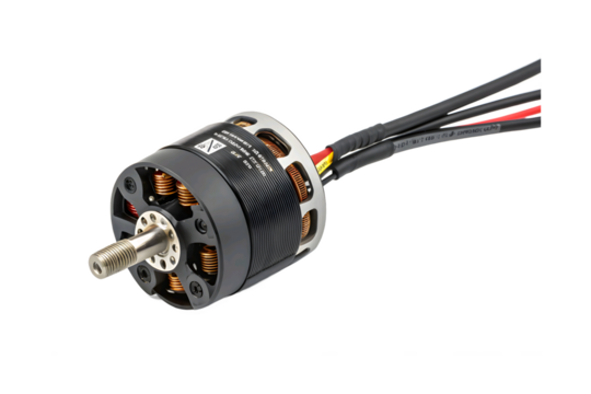 Brushless dc electric motor with wires and screws isolated on transparent background
