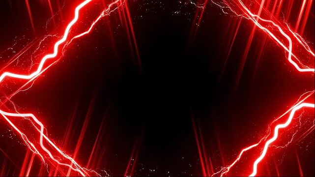 Vibrant red lightning effect frame with geometric shapes and a center void area for design