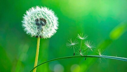 A dandelion in vibrant green