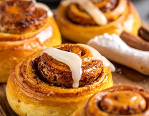 Close-up of several cinnamon rolls