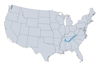 Tennessee River Map, USA