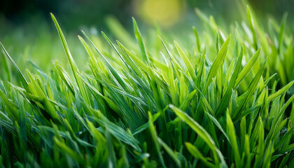 Obraz premium A Close Up Shot Of Lush Green Grass Highlighting Its Vivid Texture And Color Perfect For Evoking Feelings Of Freshness Vitality And Connection To Nature