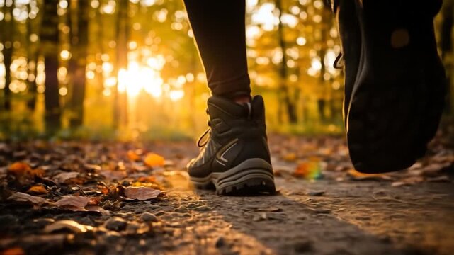 Hiking boot trail walk sunlight exploration adventure nature trekking footwear