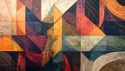 Abstract geometric pattern of layered wood panels