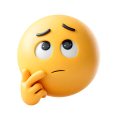 Thinking emoji pondering a difficult decision with thoughtful expression and fingers on chin