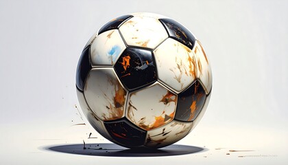 A dirty soccer ball in motion