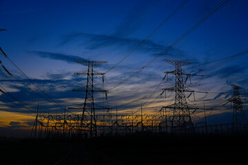 The power supply facilities of contour in the evening