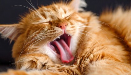 Close-up of a ginger cat yawning