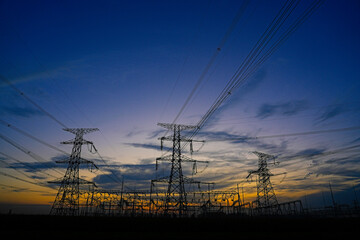 Fototapeta premium The power supply facilities of contour in the evening