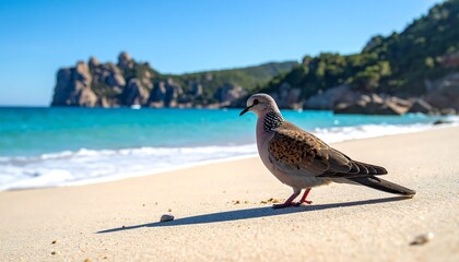 A dove on a sunny beach