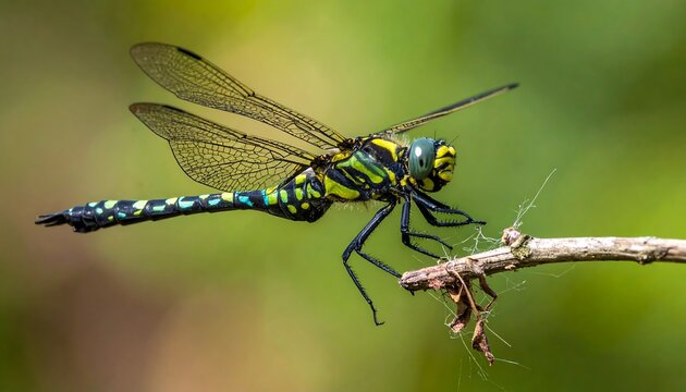 A dragonfly perched on a twig